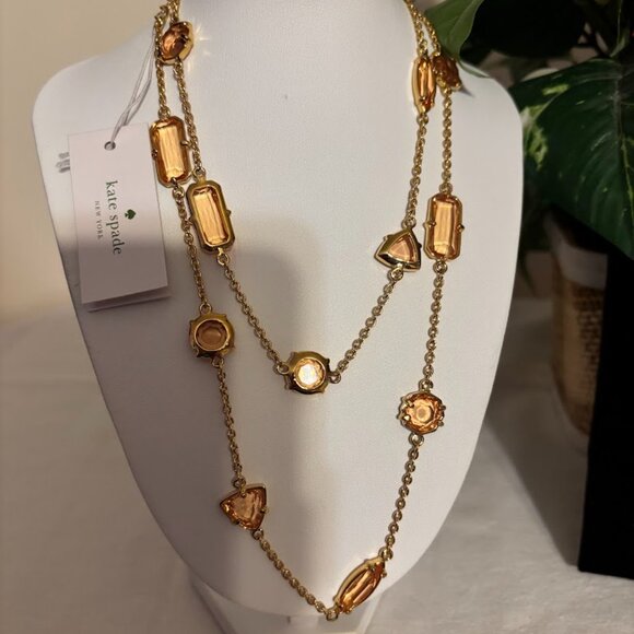 Beautiful Kate Spade Peach Color Necklace (34") in Gold Tone with pouch - Picture 10 of 16